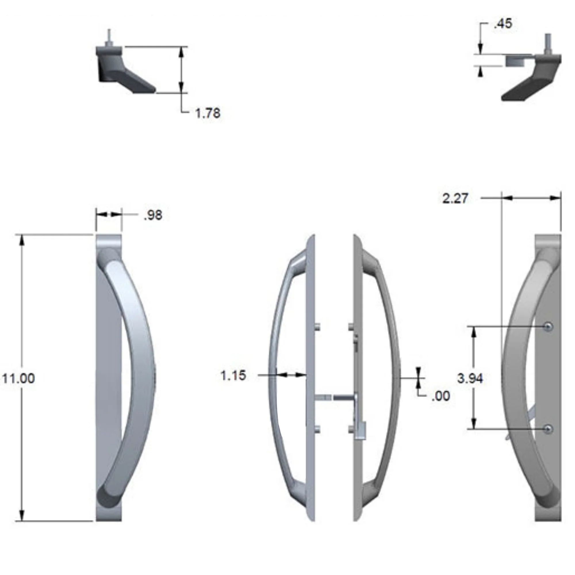 11" Sliding Patio Door Handle NON-KEYED - 3-15/16" Hole Spacing- DH-741 - Image 6