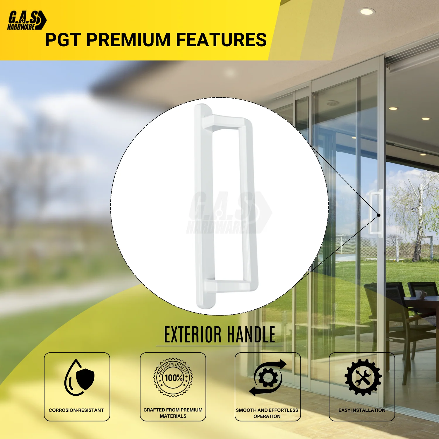 PGT 10" White Sliding Door Handle Set w/ 3-7/8" Hole Spacing (DH-530-W) - Image 17