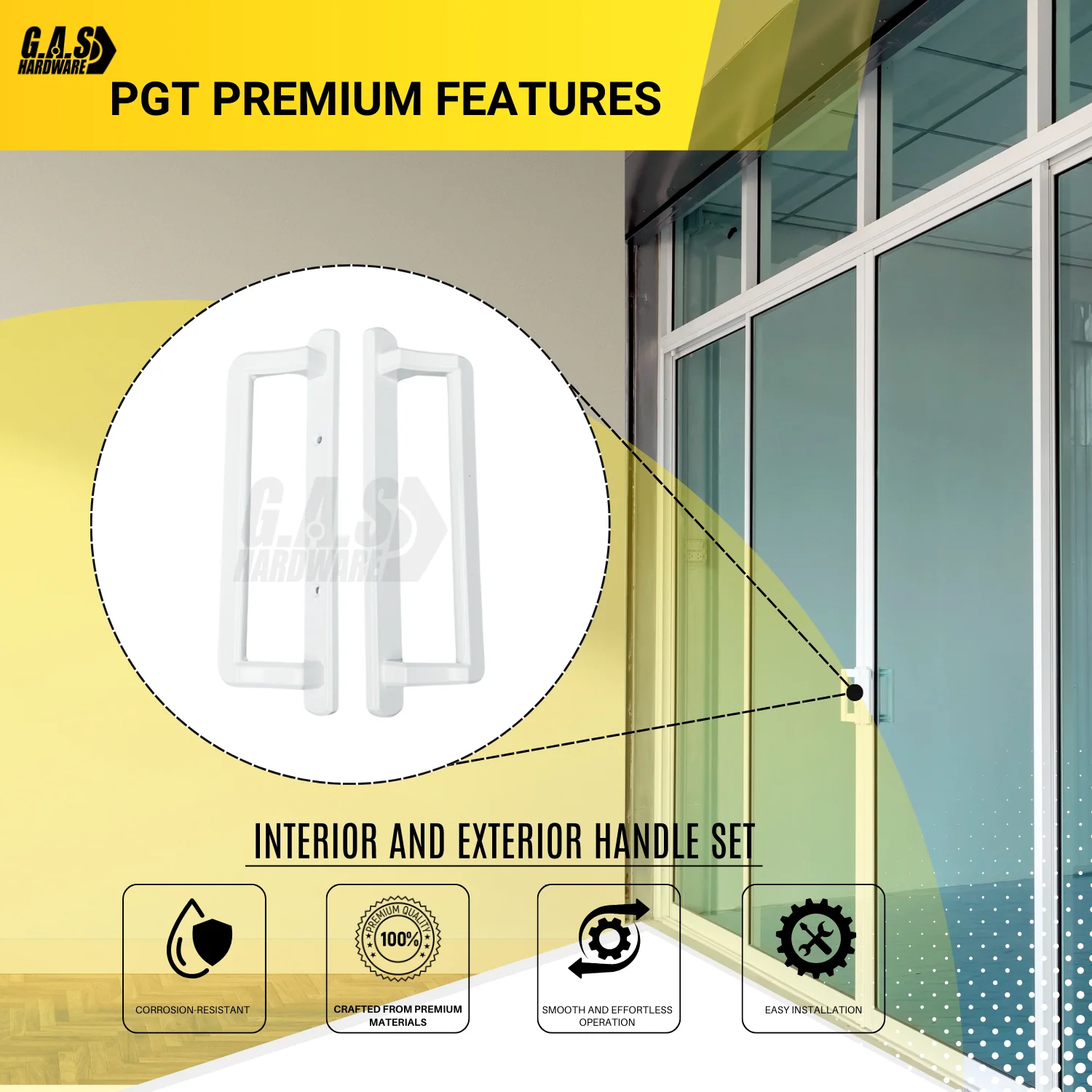 PGT 10" White Sliding Door Handle Set w/ 3-7/8" Hole Spacing (DH-530-W) - Image 5