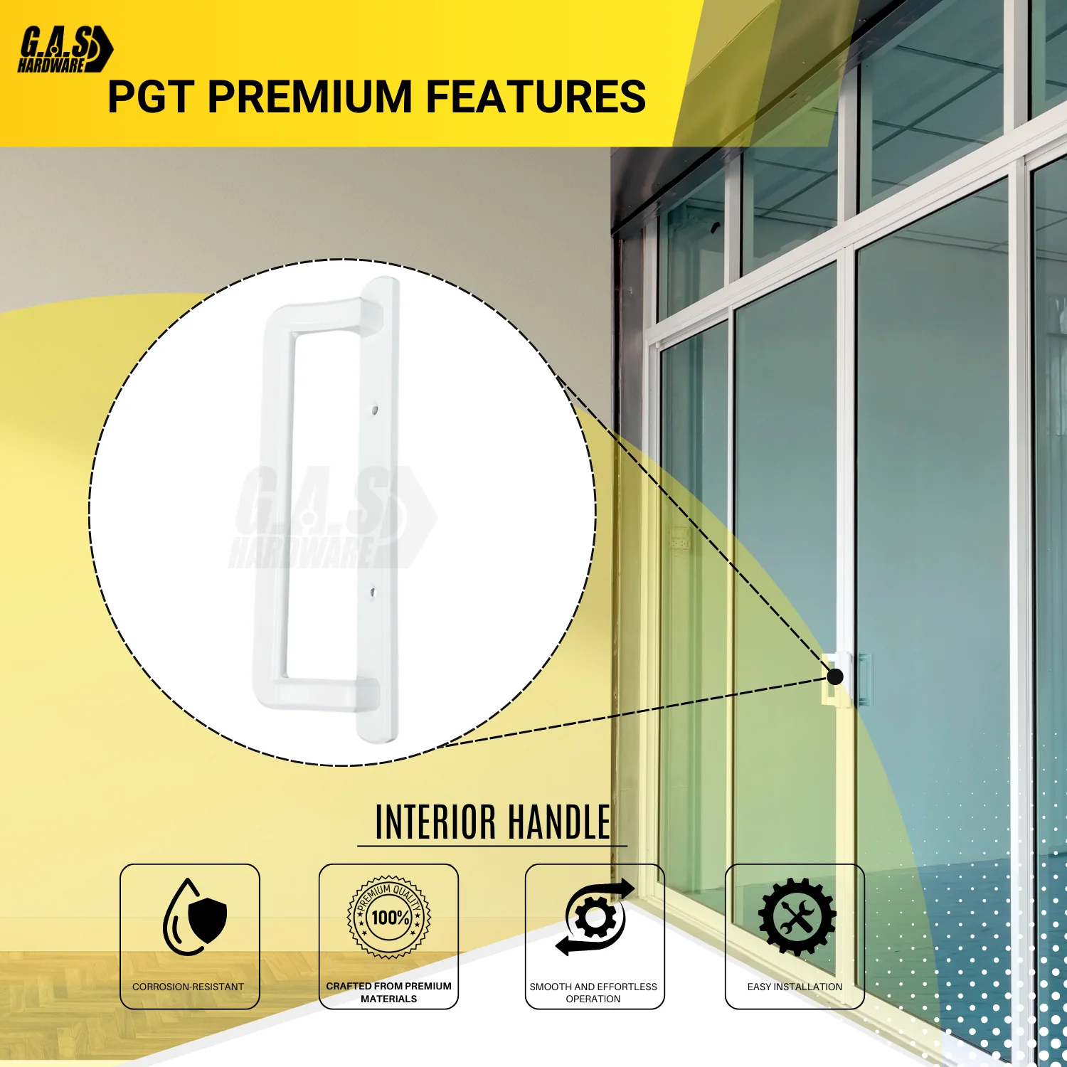 PGT 10" White Sliding Door Handle Set w/ 3-7/8" Hole Spacing (DH-530-W) - Image 9