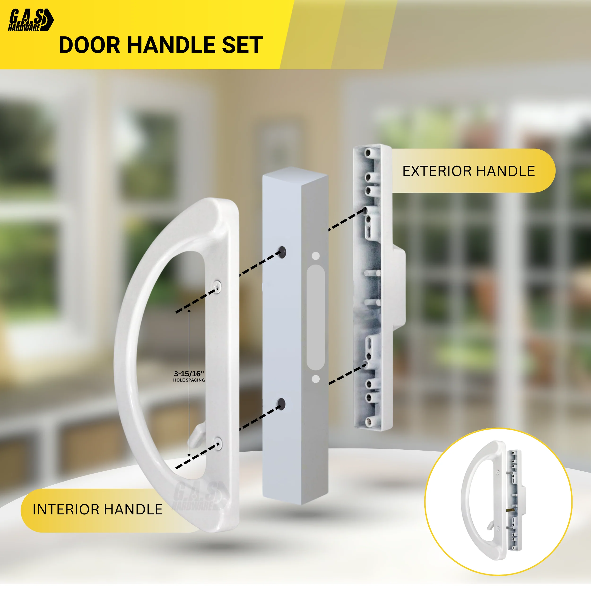 (DH-212-W) D-Grip with Lever Handle for Sliding Doors, 3-15/16" Hole Space- White - Image 3