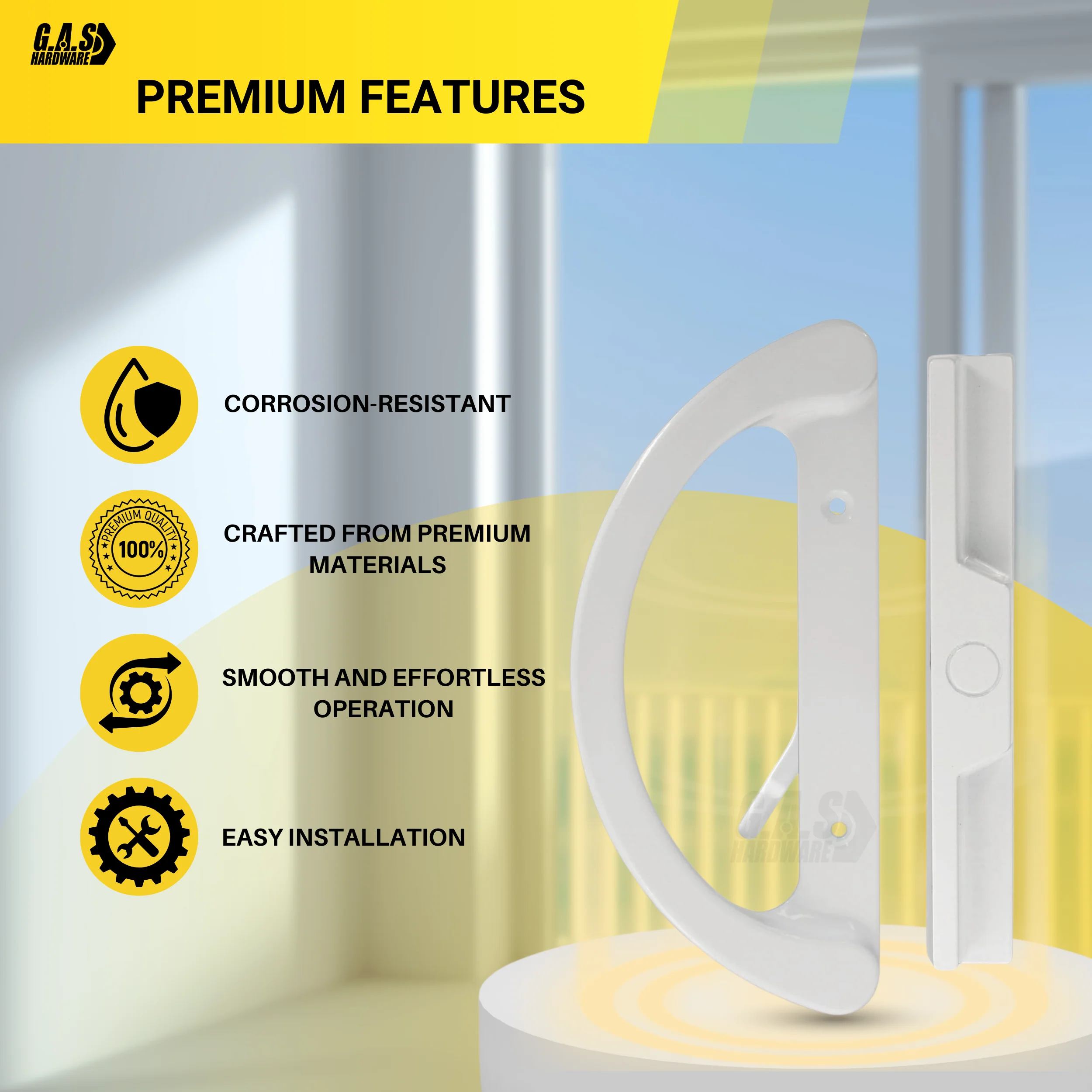 (DH-212-W) D-Grip with Lever Handle for Sliding Doors, 3-15/16" Hole Space- White - Image 4